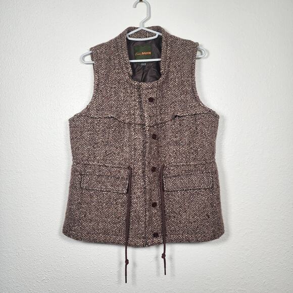 Eddie Bauer Wool Mohair Blend Vest Women Herringbone Button Front Pockets Medium - Picture 3 of 10